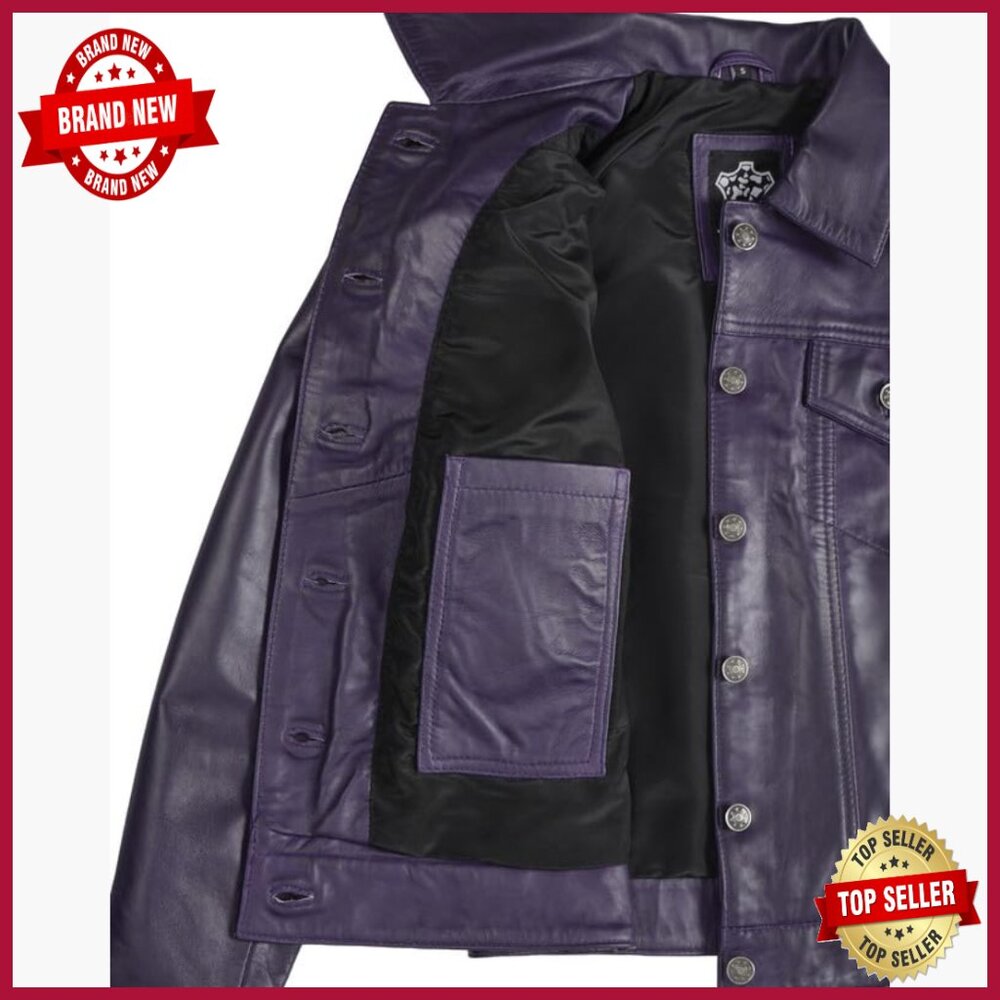 Real Lambskin Leather Trucker Jacket Women's Regular Fit Long Sleeve - Picture 5 of 6